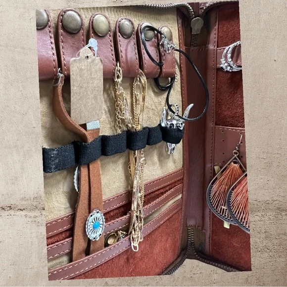 New embossed leather cowhide western jewelry case holder travel organizer bho - Picture 6 of 7